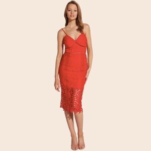 Bardot Red Roxy Leaf Lace Dress Size 4